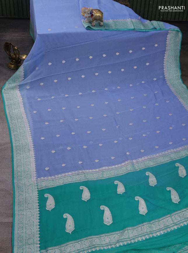 Blue & Teal Green Banarasi Chiffon Saree - Buttas