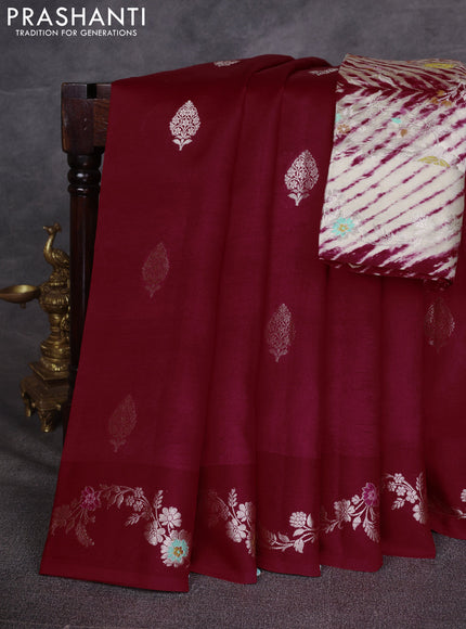 Red & Beige Poona Silk Saree - Shibori Blouse