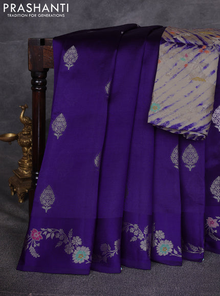 Violet & Beige Poona Silk Saree - Shibori Blouse