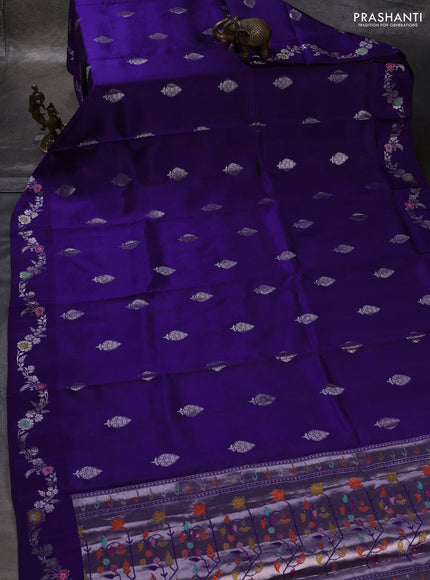 Violet & Beige Poona Silk Saree - Shibori Blouse