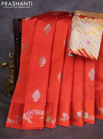 Rust  & Beige Poona Silk Saree - Shibori Blouse