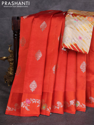 Rust  & Beige Poona Silk Saree - Shibori Blouse
