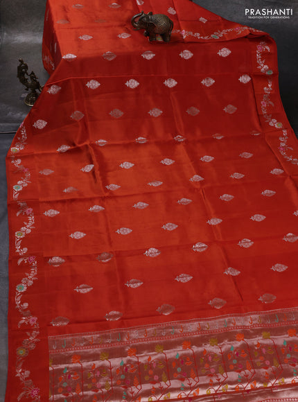 Rust  & Beige Poona Silk Saree - Shibori Blouse