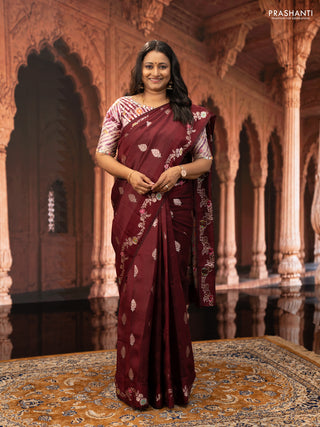 Maroon & Beige Poona Silk Saree - Shibori Blouse