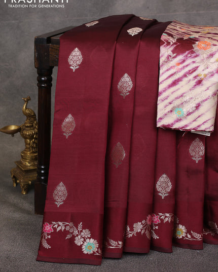 Maroon & Beige Poona Silk Saree - Shibori Blouse