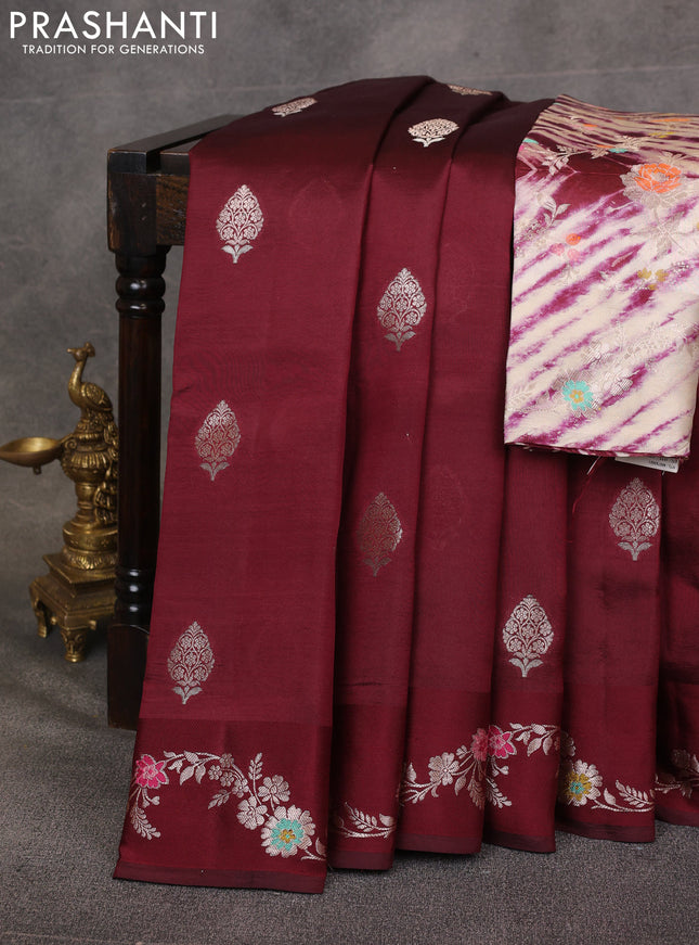 Maroon & Beige Poona Silk Saree - Shibori Blouse