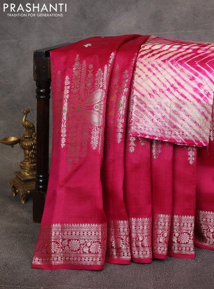 Pink & Beige Poona Silk Saree - Shibori Blouse