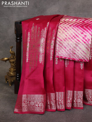 Pink & Beige Poona Silk Saree - Shibori Blouse