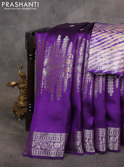 Violet & Beige Poona Silk Saree - Shibori Blouse