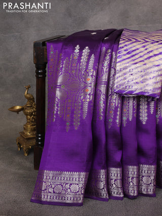 Violet & Beige Poona Silk Saree - Shibori Blouse
