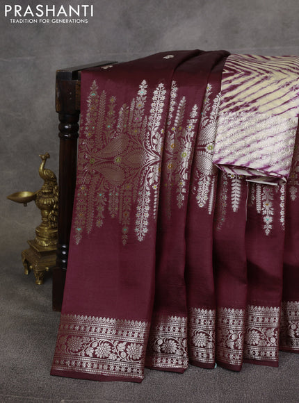 Wine & Beige Poona Silk Saree - Shibori Blouse