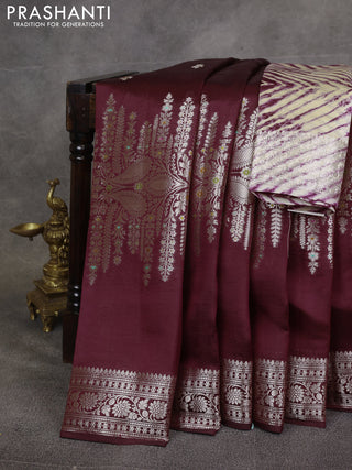 Wine & Beige Poona Silk Saree - Shibori Blouse