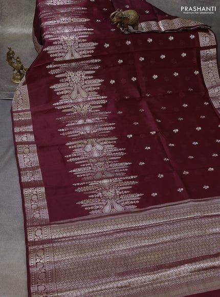 Wine & Beige Poona Silk Saree - Shibori Blouse