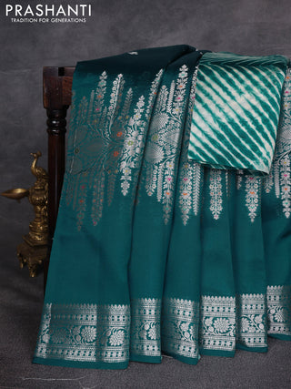 Teal Green & Beige Poona Silk Saree - Shibori Blouse
