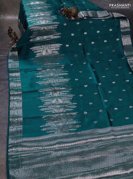 Teal Green & Beige Poona Silk Saree - Shibori Blouse