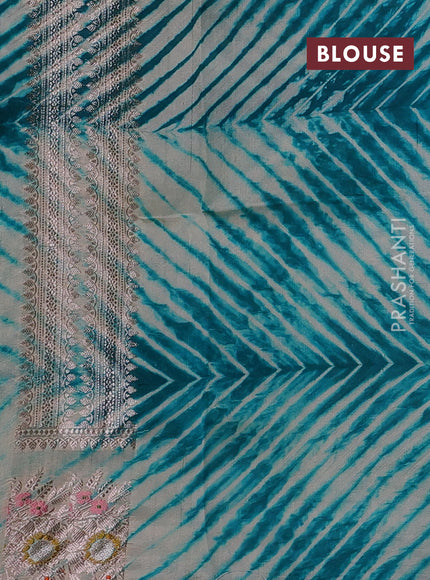 Teal Green & Beige Poona Silk Saree - Shibori Blouse