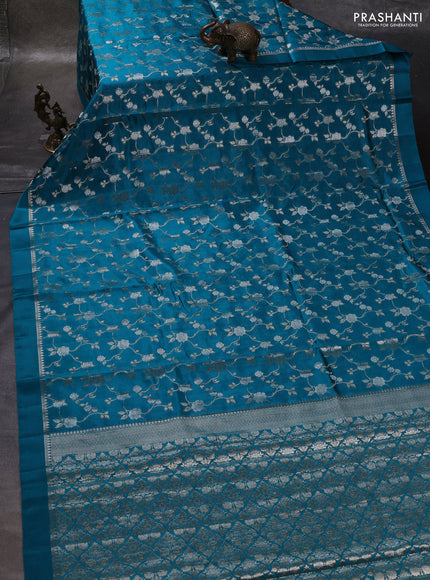 Teal Blue & Beige Poona Silk Saree - Shibori Blouse