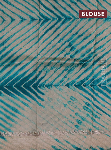 Teal Blue & Beige Poona Silk Saree - Shibori Blouse