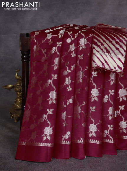 Maroon & Beige Poona Silk Saree - Shibori Blouse