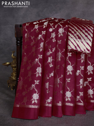 Maroon & Beige Poona Silk Saree - Shibori Blouse