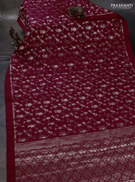 Maroon & Beige Poona Silk Saree - Shibori Blouse