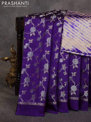 Violet & Beige Poona Silk Saree - Shibori Blouse
