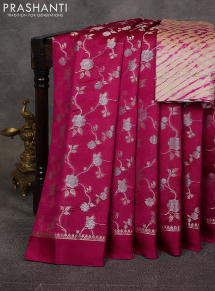 Pink & Beige Poona Silk Saree - Shibori Blouse