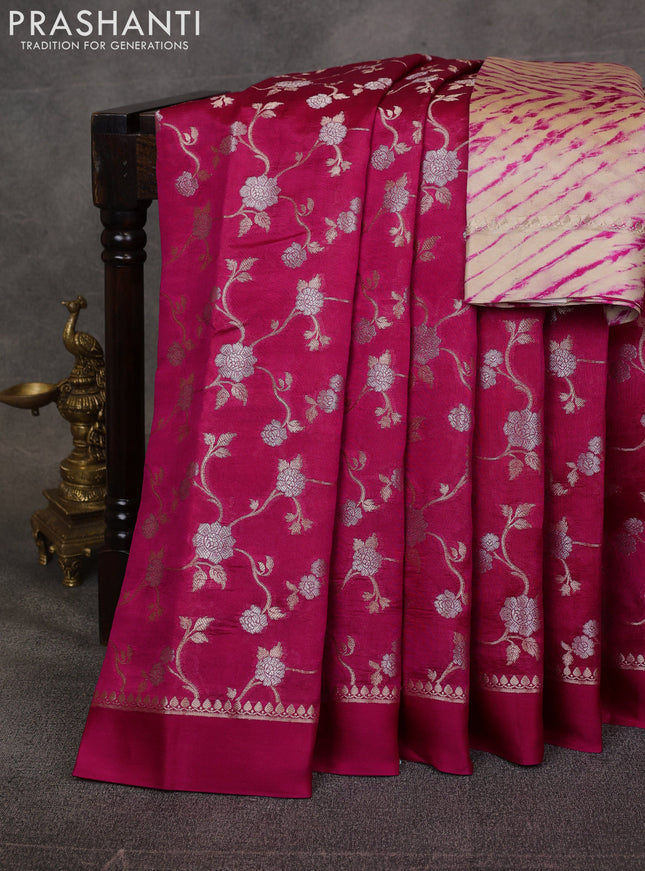 Pink & Beige Poona Silk Saree - Shibori Blouse