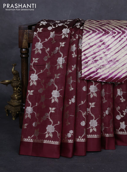 Wine & Beige Poona Silk Saree - Shibori Blouse