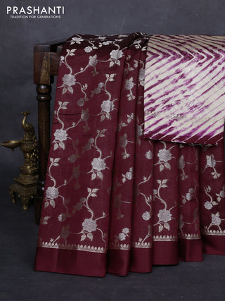 Wine & Beige Poona Silk Saree - Shibori Blouse