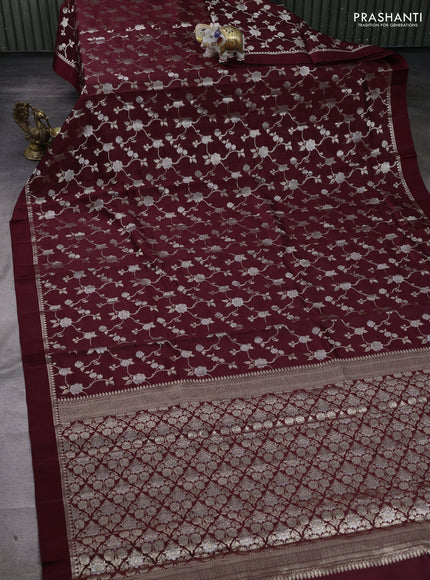 Wine & Beige Poona Silk Saree - Shibori Blouse