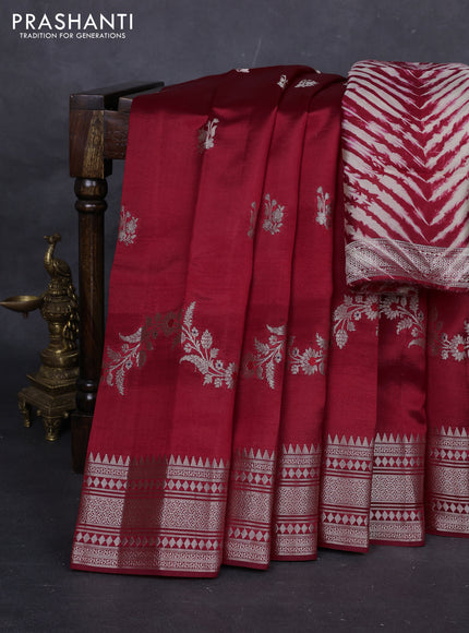 Red & Beige Poona Silk Saree - Shibori Blouse