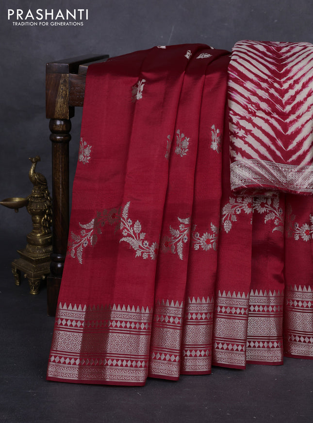 Red & Beige Poona Silk Saree - Shibori Blouse