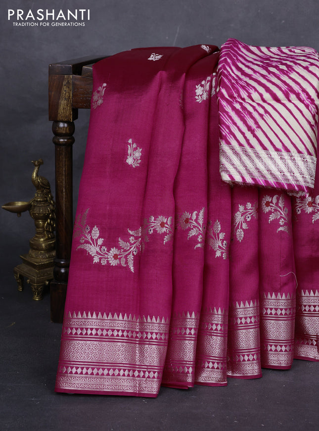 Pink & Beige Poona Silk Saree - Shibori Blouse