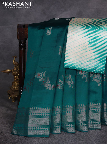 Teal Green & Beige Poona Silk Saree - Shibori Blouse