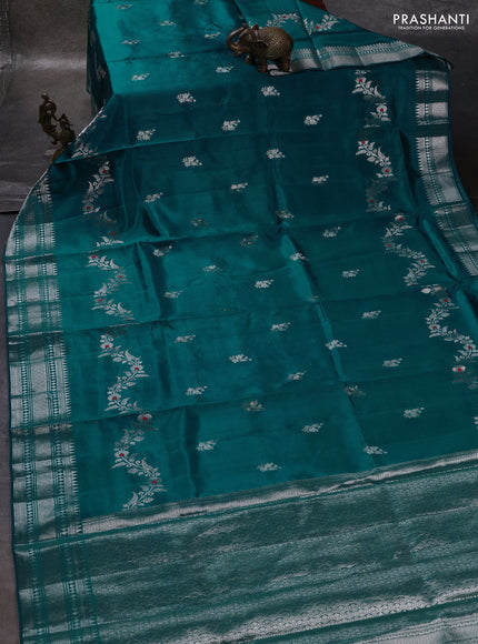 Teal Green & Beige Poona Silk Saree - Shibori Blouse