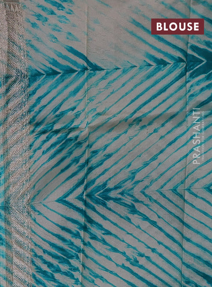 Teal Green & Beige Poona Silk Saree - Shibori Blouse