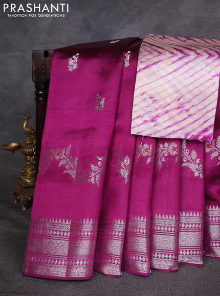 Purple & Beige Poona Silk Saree - Shibori Blouse