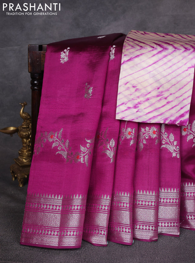 Purple & Beige Poona Silk Saree - Shibori Blouse