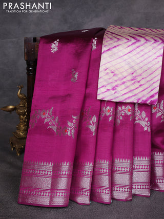 Purple & Beige Poona Silk Saree - Shibori Blouse