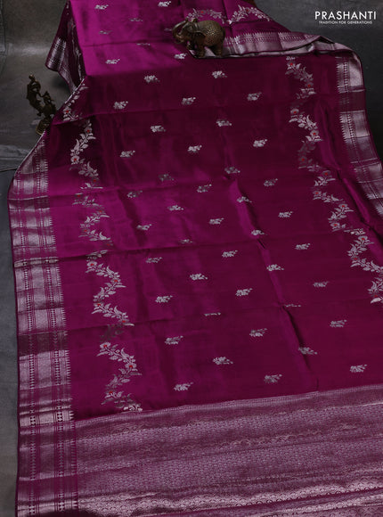 Purple & Beige Poona Silk Saree - Shibori Blouse