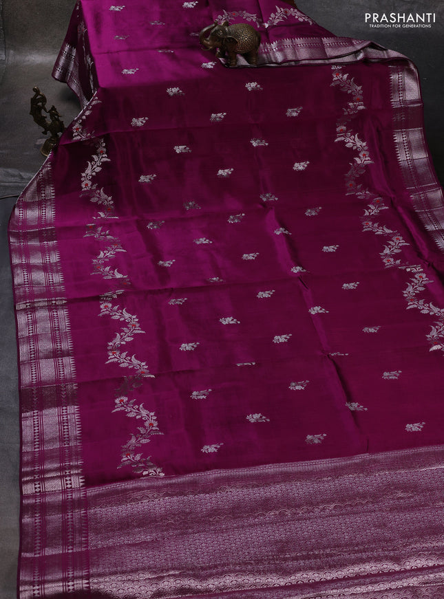 Purple & Beige Poona Silk Saree - Shibori Blouse