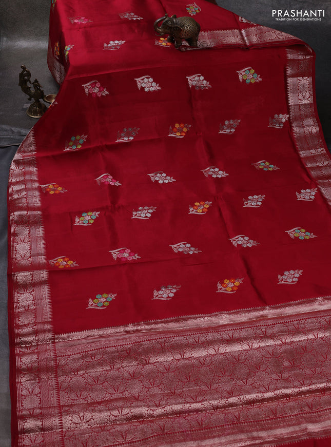 Maroon & Beige Poona Silk Saree - Shibori Blouse