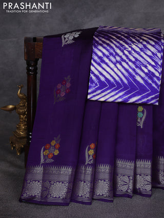 Violet & Beige Poona Silk Saree - Shibori Blouse