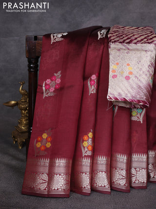 Maroon & Beige Poona Silk Saree - Shibori Blouse
