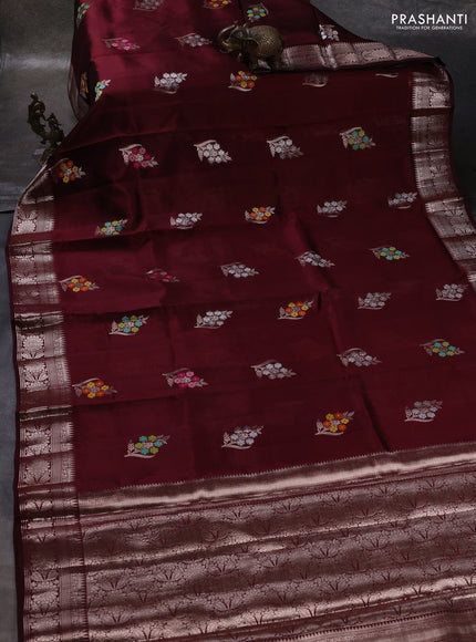 Maroon & Beige Poona Silk Saree - Shibori Blouse