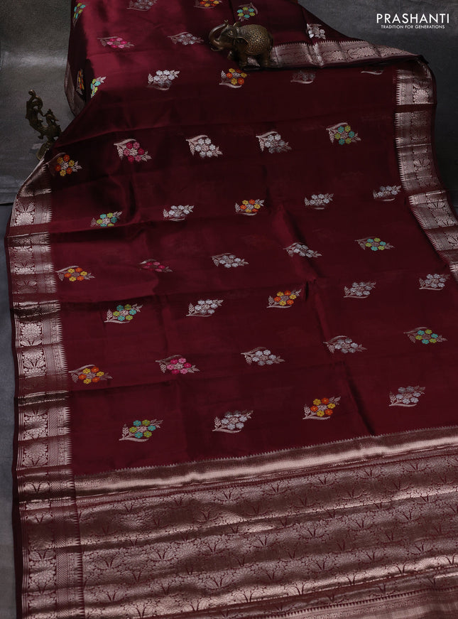 Maroon & Beige Poona Silk Saree - Shibori Blouse