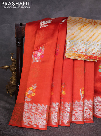 Orange & Beige Poona Silk Saree - Shibori Blouse