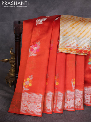 Orange & Beige Poona Silk Saree - Shibori Blouse