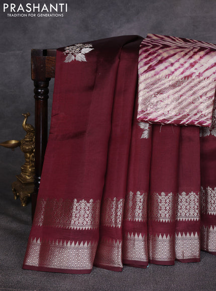Maroon & Beige Poona Silk Saree - Shibori Blouse